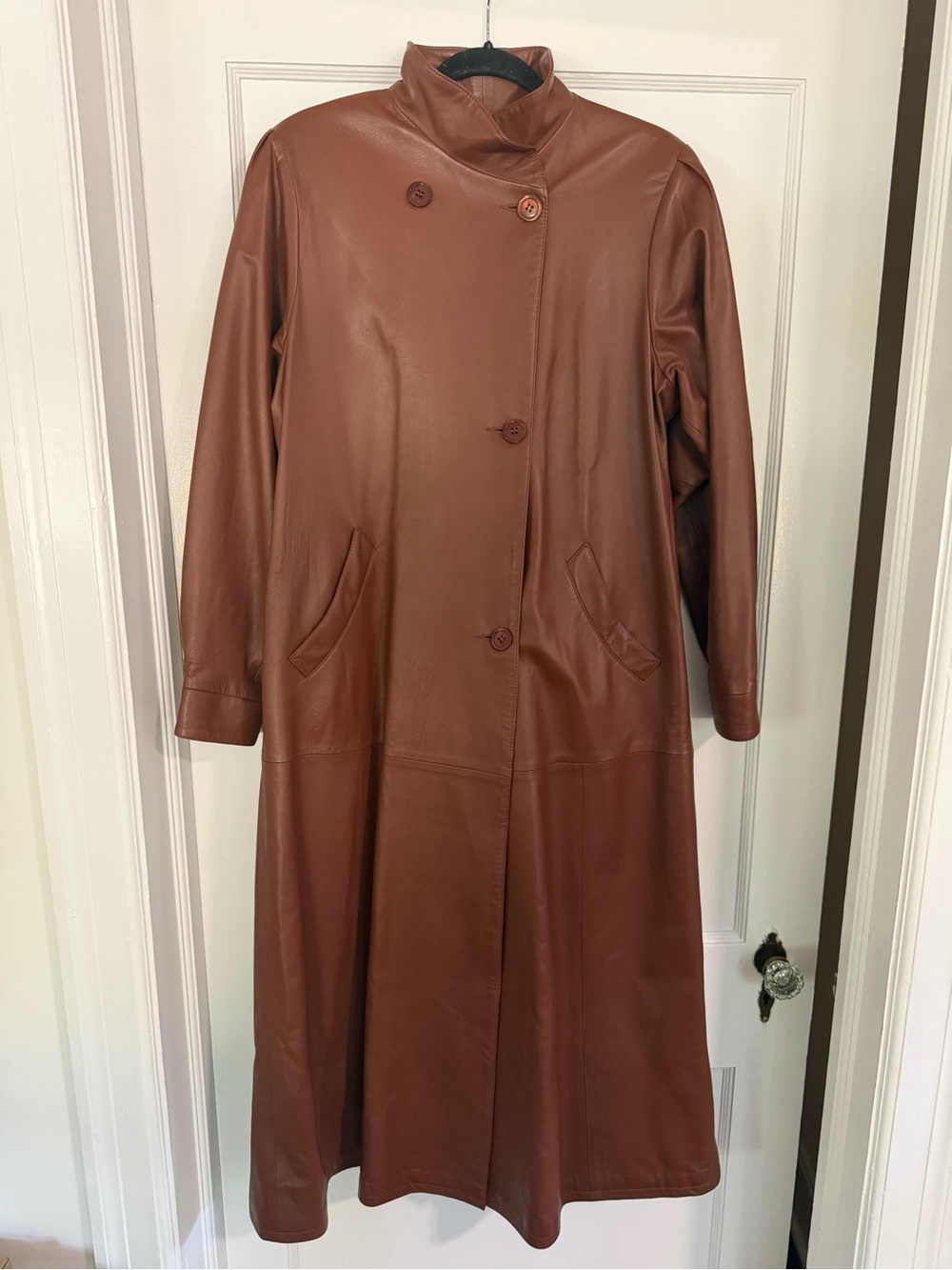 Remy Vintage 1980’s Full Length Soft Leather Trench Coat Cognac Women’s Small